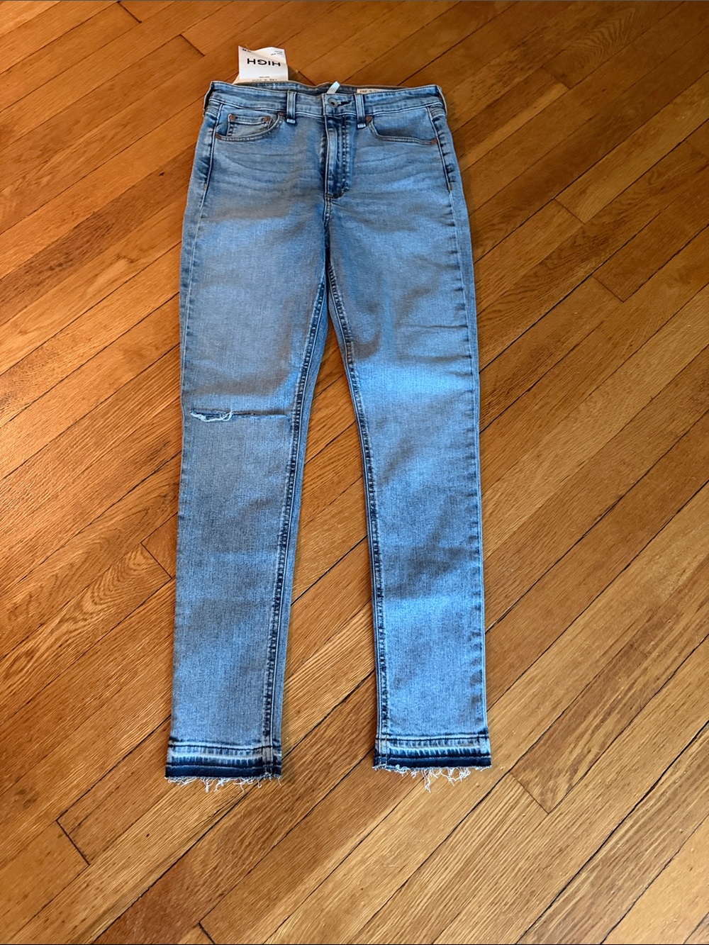 rag & bone light blue skinny jeans with raw hem